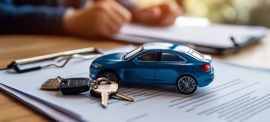 Model car and car keys placed on loan documents comparing novated lease and traditional car loan options in Australia