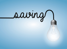 Computer Graphic of Light Bulb with Savings Word