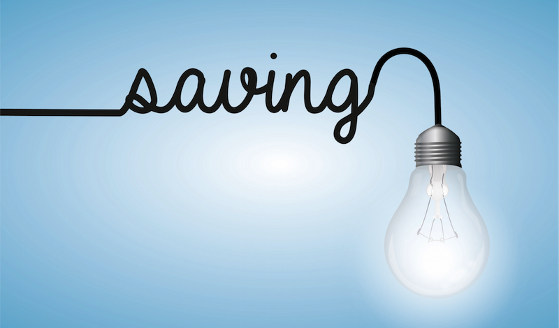 Computer Graphic of Light Bulb with Savings Word