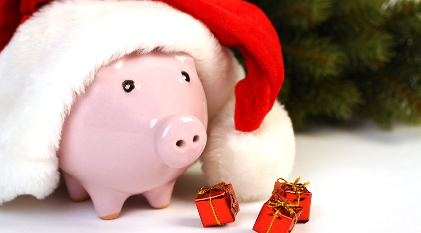 Santa hat on piggy bank