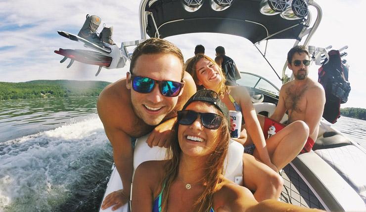 A group of friends on a speed boat