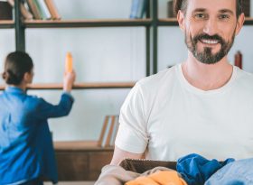 Husband with laundry bag