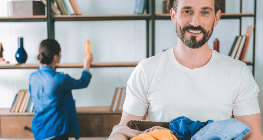 Husband with laundry bag