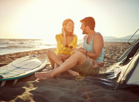 Romantic lovers on the beach