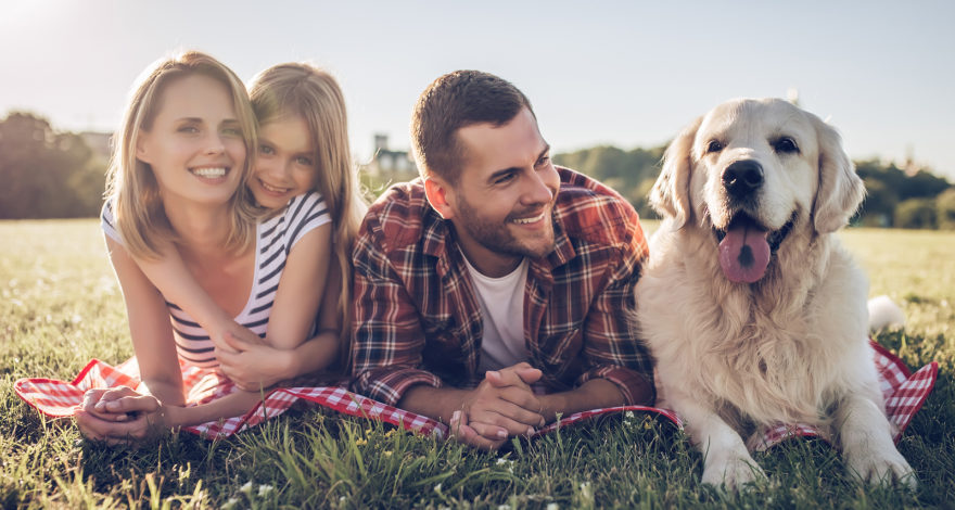 Happy Family With Dog | Credit24 Family with dog lying down on grass